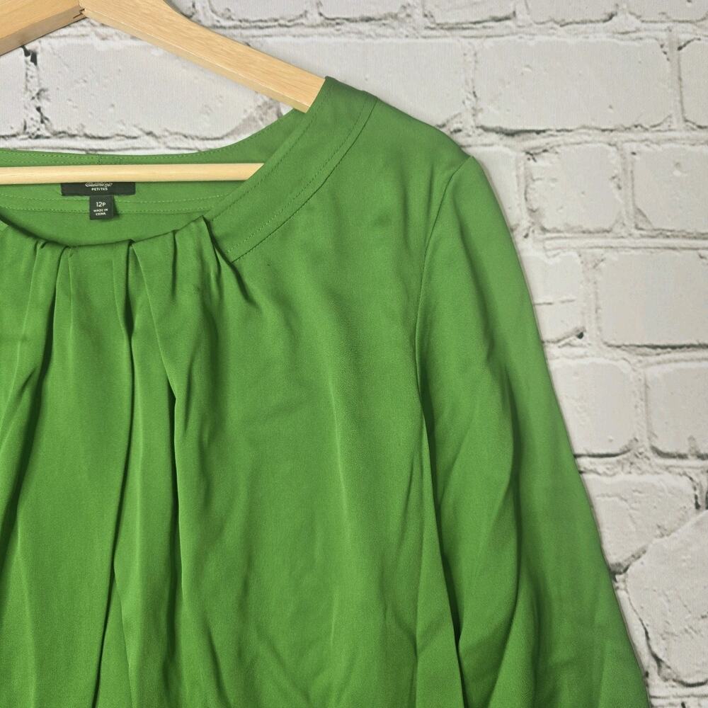 Talbots Petite Silk Parakeet Green Pleated Accent Relaxed Fit Blouse Size 12P - Picture 5 of 11